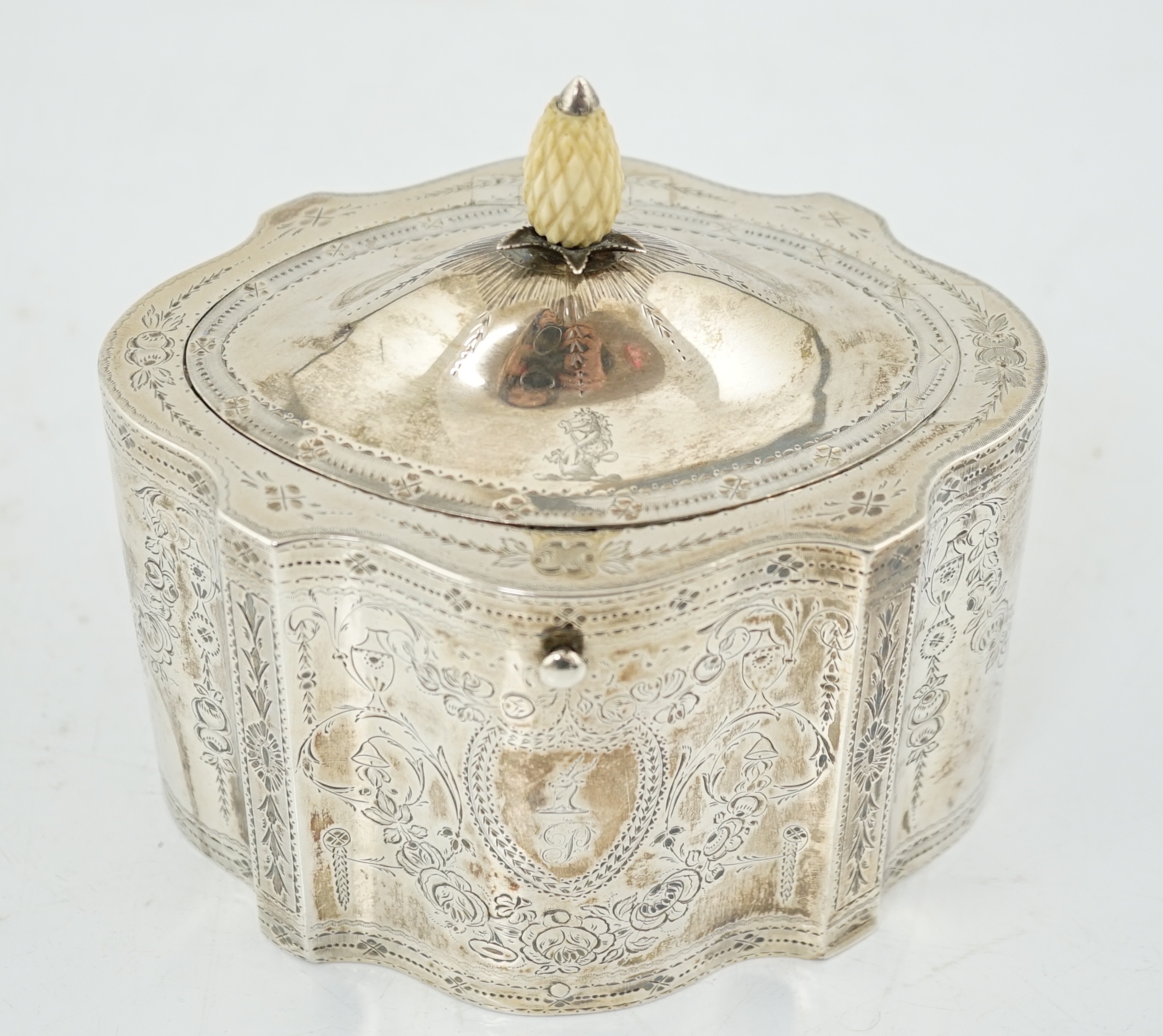 A George III engraved silver tea caddy, by Benjamin Mountigue, CITES submission reference:PEP4M192